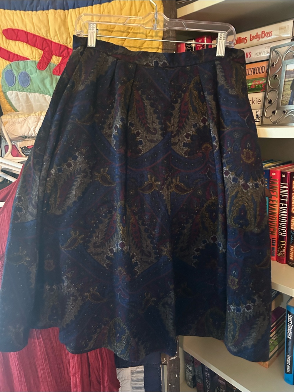 Women's Navy Paisley A-Line Skirt
